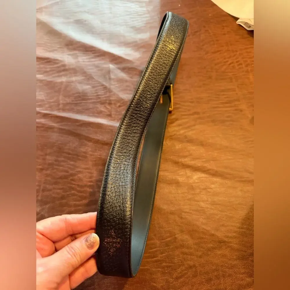 Men's Gucci Bees & Stars Black Leather Belt with Brass Buckle